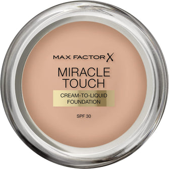 Max Factor Miracle Touch Foundation, New and Improved Formula, SPF 30 and Hyaluronic Acid, 45 Warm Almond, 1 Count (Pack of 1)