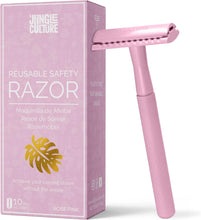 Jungle Culture Safety Razor for Women & Men in Pink  Reusable Metal Razor  No Blades Included - Fits All Double Edge Blades  Eco Friendly Razor & Shaving Guide  One Blade Razor for Body & Face