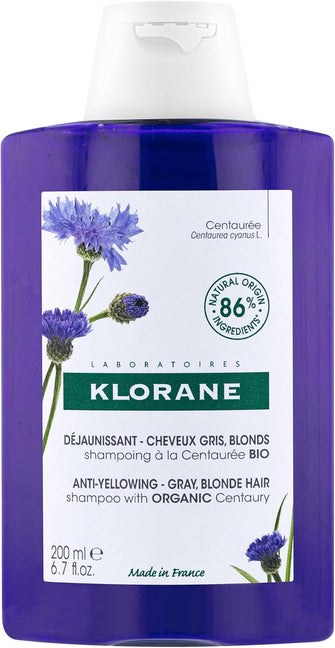 Klorane - Anti-yellowing Shampoo with ORGANIC Centaury - Grey, blond hair, 1 x 200ml bottle