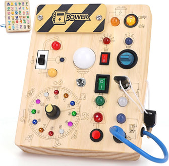 Konijiwa Toddler Toys Montessori Busy Board Toys for 1 2 3 Year old Boys Girls Wooden ToyS with With 10 Switches and 23 LED Lights Switch toy Sensory Learning Toys 1 2 Year old Baby Girls Boys Gifts