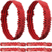 GORGECRAFT 12PCS Sequin Headband Elastic Glow Stretch Sparkle Glitter Fashion Adjustable Hair Band Accessories Set for Women Sports Dance Party Teams Store(Red)