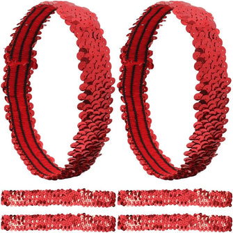 GORGECRAFT 12PCS Sequin Headband Elastic Glow Stretch Sparkle Glitter Fashion Adjustable Hair Band Accessories Set for Women Sports Dance Party Teams Store(Red)