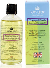 KATHLEEN Natural Tranquil Fields Body & Massage Oil, Botanical, Almond Oil, Argan Oil, Rosehip, Vitamin E, Essential Oil, UK, Vegan, Sensitive Skin, Calm, Relax, Hydrated, Smooth, 97% Organic, 100ml