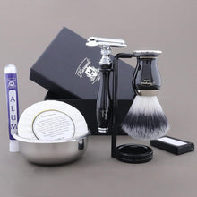 Haryali London Shaving Kit - 6 Pc Shaving Kit - Double Edge Safety Razor - Synthetic Hair Shaving Brush - Shaving Stand - Shaving Soap - Shaving Bowl - Alum - Black Color Shaving Set