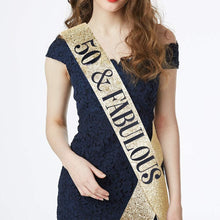 Leixi 50 and Fabulous Sash & Rhinestone Tiara Set - 50th Birthday Gifts Birthday Sash for Women Birthday Party Supplies (Gold)