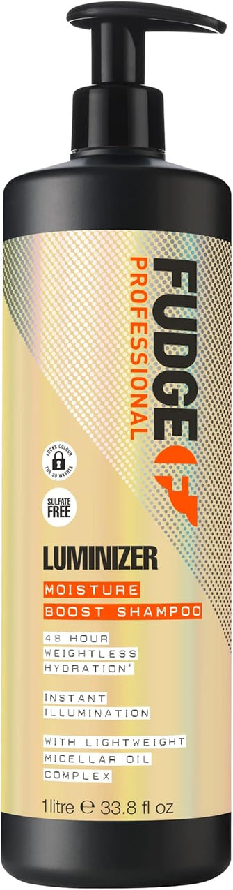 Fudge Professional Luminizer Moisture Boost Shampoo, Bulk Size, Locks in Colour, Instant Shine, 48 Hour Hydration, Sulfate Free, 1 Litre