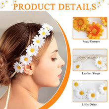 ISOI 2PCS Festival Accessories,White and Yellow Daisy Flower Headbands Flower Hair Accessories,Flower Crown Boho Headbands for Women,Floral Hair Scrunchies Daisy Accessories for Wedding Party Beach