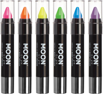 Moon Glow - Neon UV Face Paint Stick / Body Crayon makeup for the Face & Body - Pastel set of 6 colours - Glows brightly under UV lighting