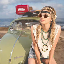 DMQ Hippie Costume Set, Includes Retro Round Sunglasses Peace Sign Necklace Peace Sign Earrings Bohemia Headband, 70s accessories for women Hippie Party Supplies