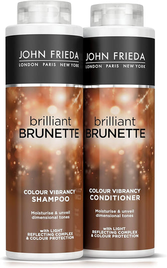 John Frieda Brilliant Brunette Colour Vibrancy Shampoo and Conditioner Duo Pack 2 x 500 ml, Shampoo and Conditioner Bundle for Brunette Hair