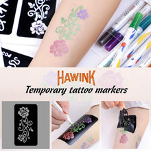 HAWINK Temporary Tattoo Markers for Skin, 10 Body Markers + 20 Large Tattoo Stencils for Kids and Adults, Dual-End Tattoo Pens Make Bold and Fine Lines ZYH2208001KIT