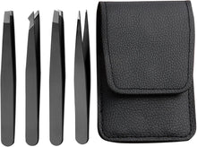 KINBOM 4pcs Professional Tweezers Set, with Leather Case and Snap Stainless Steel Precision Tweezers for Removing Eyebrows Facial Hair Ingrown Hair Crafts Making