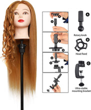 DanseeMeibr Training Head, 24-27 Inch 100% Real Hair Hairdressing Head, Professional Training Head, Makeup Head, Wig Head for Hair Training with Table Clamp+ DIY Hair Hairstyles Set