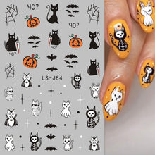 JMEOWIO 9 Sheets Halloween Nail Art Stickers Decals Self-Adhesive Cute Horror Ghost Witchy Spider Web Bat Pumpkin Spook Nail Supplies Nail Art Design Decoration Accessories