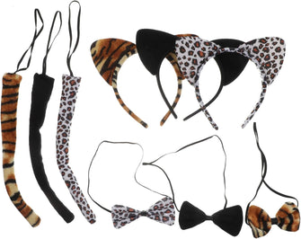 Lurrose Womens Headbands 3 Sets of 9pcs Animal Costume Accessories with Tiger Leopard Black Headband Tail and Bow Tie for Kids Toddler Photo Props Kids Suit