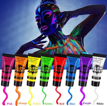 Neon Face Paint Body Fluorescent, Neon Paint Set, 8 x 10ml UV Paint Makeup, Suitable for Halloween, Carnival, Birthday Party