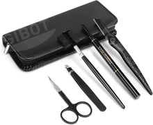 Gibot Eyebrow Set, 5pcs Stainless Steel Eyebrow Grooming Kit with Tweezers, Scissors, Eyebrow Brush Comb, Eyebrow Pencil, Razor and Travel Case for Women and Men, Black