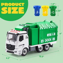 JOYIN Jumbo Take Apart Friction Powered Side-Dump Recycling Garbage Truck Toy with Light and Sounds, 3 Trash Cans, Screwdriver Toys, for DIY Assembly