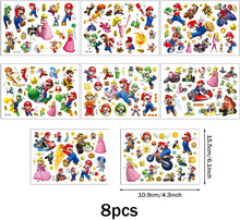 Mario Tattoo Stickers Temporary Tattoo Stickers for Kids 8 Sheets, Mario Party Favors Waterproof Temporary Stickers for Girls Boys Kids Teens Birthday Party Bags Fillers