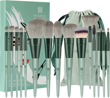 Makeup Brushes HEYMKGO 15pcs Premium Synthetic Bristles Green Conical Handle Kabuki Foundation Brush Makeup Sets Professional Portable Flannel Bag