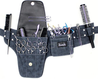 Hairdressing Scissor Bag Hip Holster Pouch Kassaki Blue Denim Look holds 10 scissors