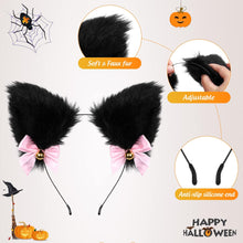 FRCOLOR Cat Ears Headband with Tail Cat Costume Set Ears and Tail Set Ears Headband and Tail Collar Paws Neck Choker Cosplay Halloween Costume for Kids and Adults