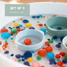 Inspire My Play - 3 x Silicone Nesting Bowls and Sieve - Perfect Accessories for Sensory PlayTray - Tuff Tray Accessories - Early Development & Activity Toys - Montessori Learning Toys