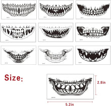 10 Halloween Tattoo Mouth Skull Halloween Clown Horror Mouth Wound Face Tattoos Halloween Makeup Face Tattoos Stickers Men Women Kids Day of the Dead Horror Party Zombie Make Up Kit Accessories