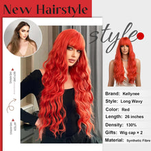 Kellynee Red Wig with Bangs - Long Wavy Bright Red Wigs for Women, Natural Realistic Synthetic Heat Resistant Hair, Best Wigs for Daily/Halloween/Party/Cosplay