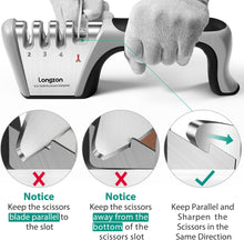 longzon Knife Sharpener, 4 in 1 Kitchen Knife Sharpening 4 Stage Manual Knife Sharperener Tool with Cut Protection Gloves for Sharpening Kitchen Knives ect. - Gray