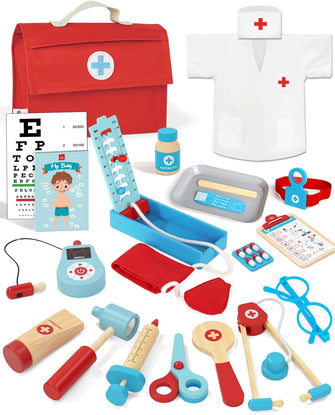 Lehoo Castle Doctors Set for Kids, Toys for 3 Year Old Boys, Wooden Kids Doctors Kit with Doctor Costume, Kids Doctors Set, Kids Toys Age 3, 3 Year Old Boy ToysBlue