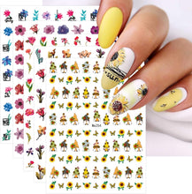 JMEOWIO 8 Sheets Spring Flower Nail Art Stickers Decals Self-Adhesive Sunflower Floral Nail Supplies Nail Art Design Decoration Accessories