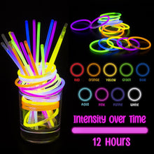 100pcs Premium 8 Inch Glow Sticks With Connectors To Make Neon Necklace Wrist Band Bracelets, Party Favours, Party Bag Fillers for Kids - Party Accessories, Long-lasting Glow Sticks for Children