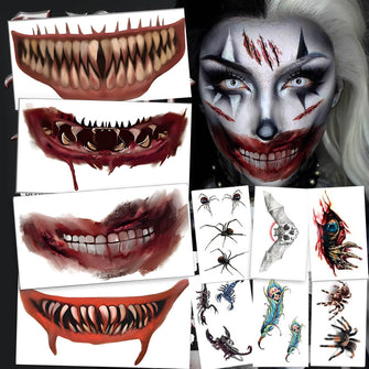 Halloween Cosplay Temporary Tattoo,Temporary Tattoos Stickers,19Stck Halloween Tattoos Make Up Stickers For Halloween Cosplay Decorv (Face Tattoo+Spider Tattoo)