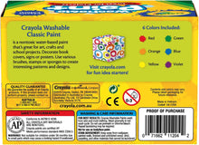 CRAYOLA Washable Paints - Assorted Colours (Pack of 6)  Perfect for Any Arts & Crafts Needs - Easily Washable  Ideal for Kids Aged 3+ Packaging May Vary