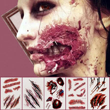 3D Zombie Scar Tattoos Fake Scars Bloody Costume Makeup Halloween Decoration Horror Wound Scary Blood Injury Sticker Halloween Party Decorations.