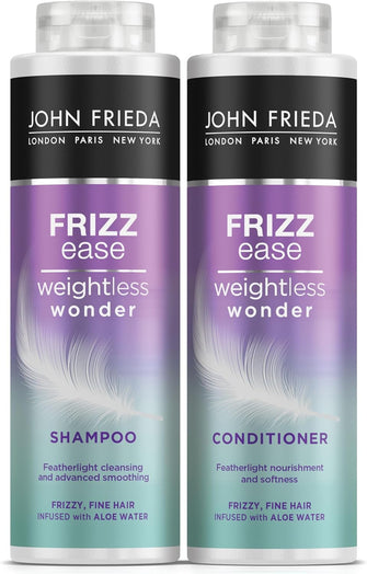 John Frieda Frizz Ease Weightless Wonder Shampoo and Conditioner Duo Pack 2 x 500ml, Lightweight Shampoo and Conditioner for Frizzy Hair, Anti-Frizz Haircare Bundle