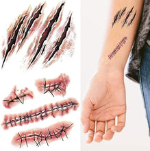 15pcs Halloween Make up Temporary Tattoos Kit, Fake Scars and Stiches Tattoos Ultra Realistic for Halloween Party, Halloween Accessories, Waterproof