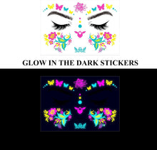 Glow in the Dark Temporary Tattoos Face Stickers Festival Glitter Neon Accessories 8Pcs Fake Tattoo Self Adhesive Waterproof Sticker Makeup Party