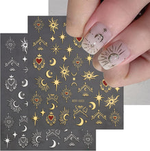 JMEOWIO 9 Sheets Moon Star Nail Art Stickers Decals Self-Adhesive Sun Nail Supplies Nail Art Design Decoration Accessories