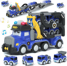 Lehoo Castle Boys Toys Age 2, Toys for 2 Year Old Boy, Toddler Toys with Sound & Light, Police Transport Truck Toy with 6 Pull Back Police Car, Gift for 2 3 4 5 6 Year Old