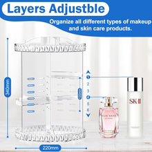 360 Degree Rotating Acrylic Makeup Organiser, Adjustable Cosmetic Storage Skincare Makeup Spinning Holder Lipsticks Brushes Perfume Display Stand Box, Perfect for Dresser, Bedroom, Bathroom(Clear)