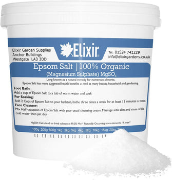 Elixir Gardens Organic Epsom Bath Salts  10KG Bucket/TUB  Magnesium Sulphate