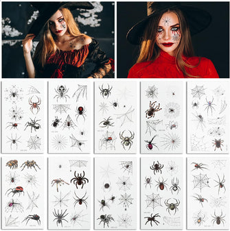 cobee Halloween Spider Temporary Tattoos, 20 Sheet Waterproof Body Stickers Halloween Face Prank Tattoos Makeup Spider Web Tattoos for Women Men Halloween Prank Cosplay(Non-Luminous)