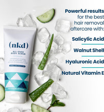 (nkd) Exfoliating Body Scrub - Smoothing Mint & Cucumber - Post-Waxing Exfoliator Treatment for Ingrown Hair - Body Scrub for Pubic Area - Waxing Exfoliant - 200g