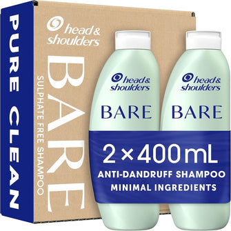 Head & Shoulders Anti dandruff Shampoo, Pure Clean, Sulphate free, 2 x 400 ml, Duo Pack. Bare Shampoo For Oily Scalp, Minimal Ingredients, Free from Dyes