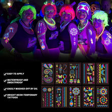 10 Sheets Neon Face Paints Glow in Dark Temporary Tattoos for Kids Women Face Flitter Festival Accessories Neon Party Supplies Rave Accessories Henna Tattoo Stickers Festival Tattoos 120 Pcs