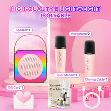 Gontence Karaoke Machine 2 Microphones, Gift Toys for Kids Age 3-12 Year Old, Mini Karaoke Machines for Girls with LED Party Lights, Magical Voice, Gift Card, Birthday Gifts for Kids 3-15 Year Old