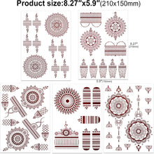 DPKOW Brown Red Temporary Tattoos for Woman Girls, 9 Sheets Mandala flower Tattoo Stickers Indian Lace Tattoo for Hand Arm Body Art, Waterproof Fake Temporary Tattoos Stickers for Eid al-Fitr Wedding