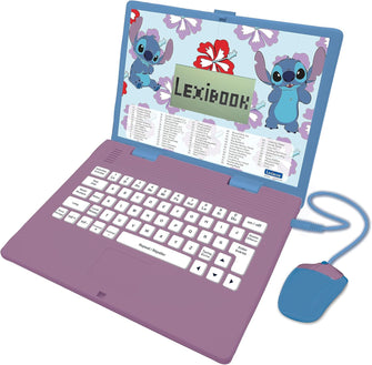Lexibook, Disney Stitch, Bilingual English/French Educational Laptop, 124 Language Activities, Writing, Maths, Logic, Music and Games, Boys and Girls, Purple / blue, JC598Di1